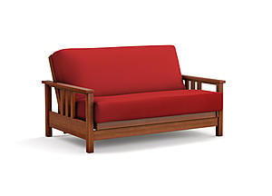 Futon Set - Loveseat Size - Durango Warm Cherry Wall Hugger Frame, Mattress w/Removable Solid Cover