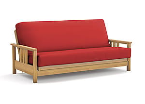 Premium Futon Set - Full Size - Durango Natural Wall Hugger Frame, Mattress w/Removable Suede Cover