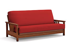 Futon Set - Queen Size - Durango Warm Cherry Wall Hugger Frame, Mattress w/Removable Solid Cover