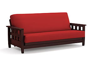 Futon Set - Queen Size - Lambton Dark Cherry Wall Hugger Frame, Mattress w/Removable Solid Cover