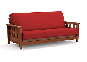 Futon Set - Queen Size - Lambton Warm Cherry Wall Hugger Frame, Mattress w/Removable Solid Cover