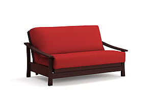 Futon Set - Loveseat Size - Pagoda Black Walnut Wall Hugger Frame, Mattress w/Removable Solid Cover