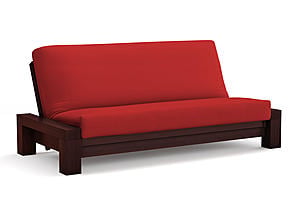 Premium Futon Set - Queen Size - Rockwell Black Walnut Wall Hugger Frame, Mattress w/Removable Suede Cover
