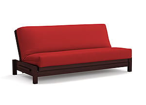 Premium Futon Set - Full Size - Tozi Black Walnut Wall Hugger Frame, Mattress w/Removable Suede Cover