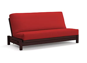 Futon Set - Queen Size - Tozi Black Walnut Wall Hugger Frame, Mattress w/Removable Solid Cover