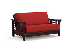 Futon Set - Loveseat Size - Trelli Black Walnut Wall Hugger Frame, Mattress w/Removable Solid Cover
