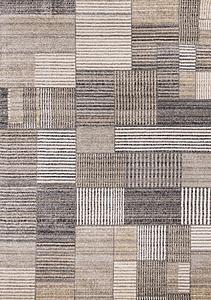 Swift White Grey Beige Striped Blocks Rug by Kalora