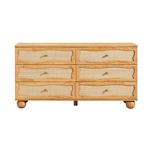 Grappa Natural Wood & Rattan Wavy Dresser by TOV Furniture