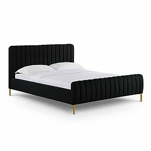 Angela Black Upcycled Linen Queen Bed by TOV Furniture