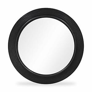 Tanya Black Rattan Round Wall Mirror by TOV Furniture