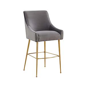 Beatrix Dark Gray Velvet Bar Stool - Gold Legs by TOV Furniture