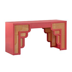 Suzie Coral Pink & Rattan Executive Desk by TOV Furniture