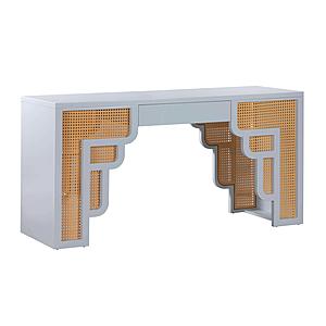 Suzie Pastel Blue & Rattan Executive Desk by TOV Furniture