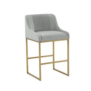 Lisa Grey Pleated Velvet Counter Stool by TOV Furniture