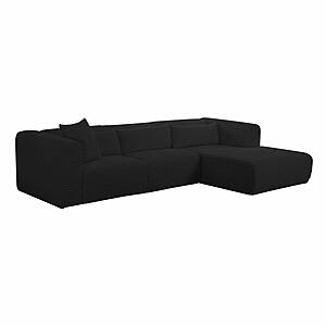 Tarra Fluffy Oversized Black Corduroy Modular RAF Sectional by TOV Furniture
