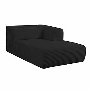 Tarra Fluffy Oversized Black Corduroy Modular RAF Chaise by TOV Furniture