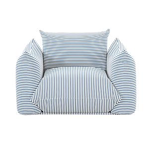 Saint Tropez Pearl & Blue Striped Stuffed Outdoor Armchair by TOV Furniture