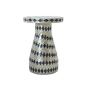 Halio Cream & Blue Checkered Shell Side Table by TOV Furniture