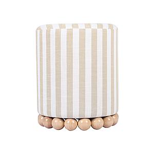 Dex Beige Striped Linen Ottoman by TOV Furniture