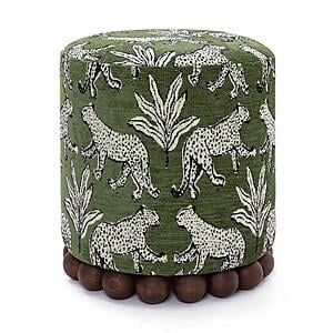 Dex Olive Green Leopard Jacquard Ottoman by TOV Furniture