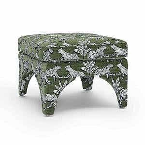 Raji Olive Green Leopard Jacquard Ottoman by TOV Furniture