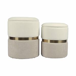 Gigi Cream and Tan Chenille Storage Ottoman - Set of 2 by TOV Furniture