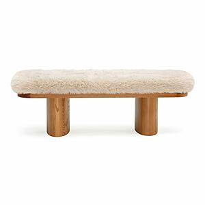 Ollie Natural Straight Vegan Shearling  Bench by TOV Furniture