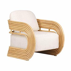 Lauretta Cream Fabric and Natural Rattan Accent Chair by TOV Furniture