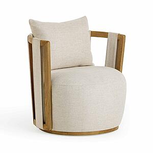 Paolo Cream Textured Weave Swivel Chair by TOV Furniture