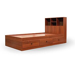 Captains Bed with Bookcase Headboard  - Twin Size - Solid Pinewood  by Volbis Furniture