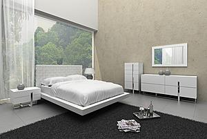 Voco Modern White Leather Pattern Headboard Bed by VIG Furniture