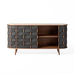 Modrest Sheridan - Mid-Century Modern Grey Fabric + Walnut Buffet by VIG Furniture