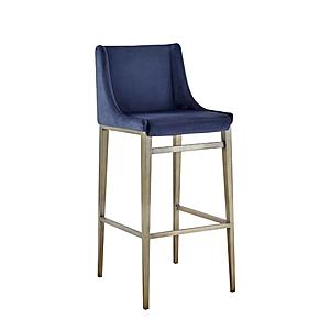 Modrest Mimi - Contemporary Blue Velvet + Brass Counter Stool Set of 2 by VIG Furniture