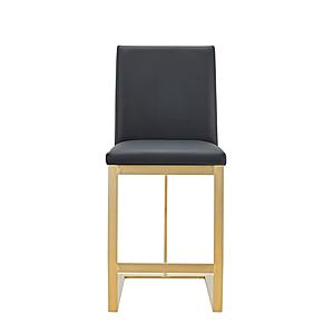 Modrest Frankie - Modern Dark Grey Vegan Lather + Antique Brass Counter Stool by VIG Furniture