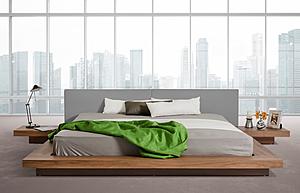 Modrest Opal Modern Low Profile Walnut and Grey Leatherette Platform Bed by VIG Furniture