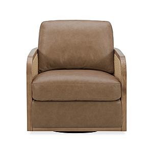 Divani Casa Danson - Modern Tan Leather + Wicker Swivel Accent Chair by VIG Furniture