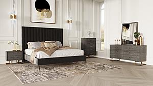 Modrest Hemlock Howard- Modern Dark Grey Velvet and Shagreen Grey EK Bedroom Set by VIG Furniture