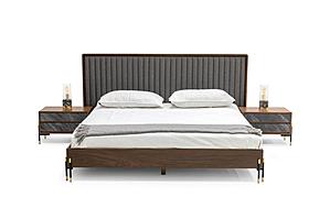 Eastern King Nova Domus Metcalf - Mid-Century Walnut & Grey Bed w/ Two Nightstands by VIG Furniture