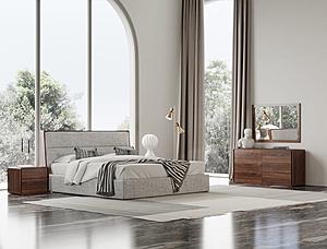 Modrest Dustin - Modern Grey Fabric & Walnut Trimmed Bedroom Set by VIG Furniture