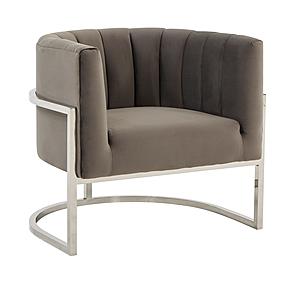 Modrest Landau - Modern Grey Velvet & Stainless Steel Accent Chair by VIG Furniture