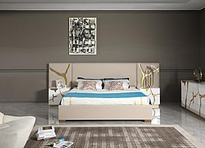 Modrest Aspen - Glam Beige Bonded Leather & Gold Bed by VIG Furniture