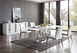 Modrest Marston Modern White Marble & Stainless Steel Dining Table by VIG Furniture