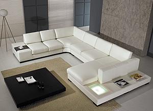 Eco-Leather T35 White Leather Sectional Sofa With Lights by VIG Furniture