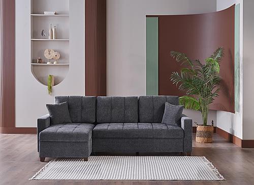 Mocca Fabric Reversible Queen Sleeper Storage Sectional (Selma Gray) by Bellona