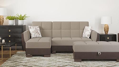 Armada Air Sand/Brown Chenille/PU 109 Sectional Sofa Sleeper by Casamode