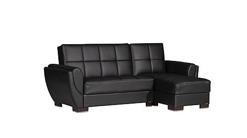 Armada Air Black PU 115 Sectional Sofa Sleeper by Casamode