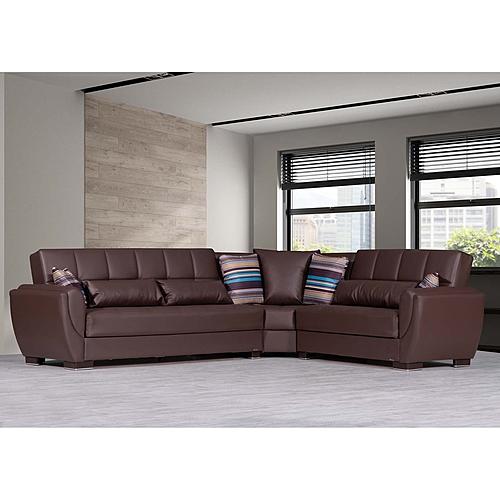 Armada Air Brown PU 116 Corner Sectional Sofa Sleeper by Casamode