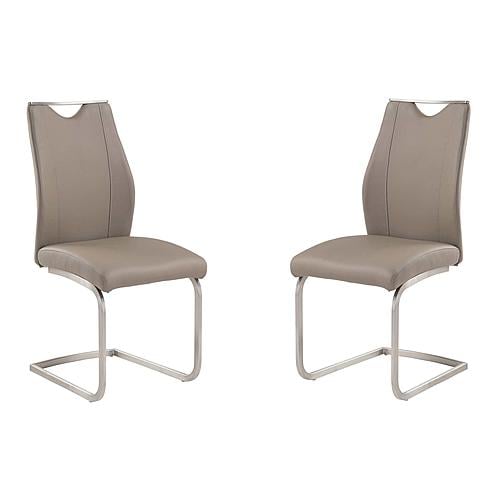 Bravo Contemporary Dining Chair in Coffee Faux Leather & Brushed Stainless Steel Finish - Set of 2 by Armen Living