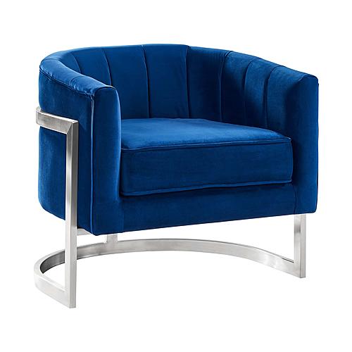 Kamila Contemporary Accent Chair in Blue Velvet & Brushed Stainless