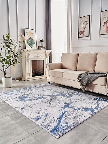 Zara Contemporary Washable Super Soft Area Rug with Abstract Design Silver/Blue by Amazing Rugs